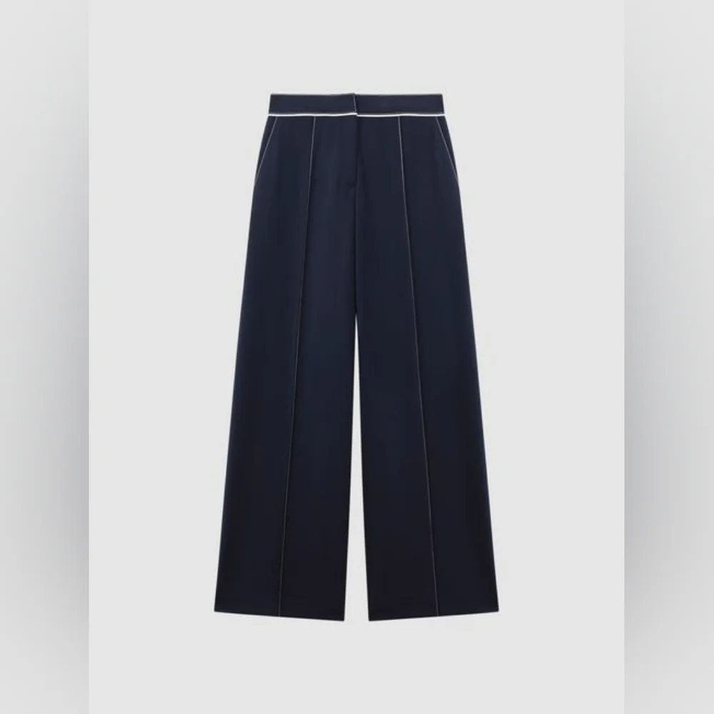 NWT REISS ORIEL CONTRAST STITCH WIDE LEG TROUSERS Color: Navy SIZE 6 - Picture 6 of 9